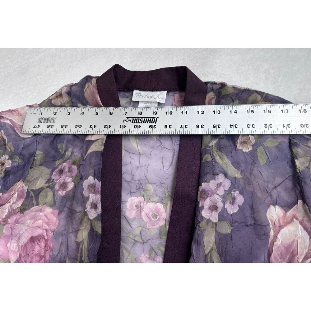 Pride & Joy Womens Floral Purple Sheer Open Front Cardigan Jacket Size 16W - Picture 7 of 9